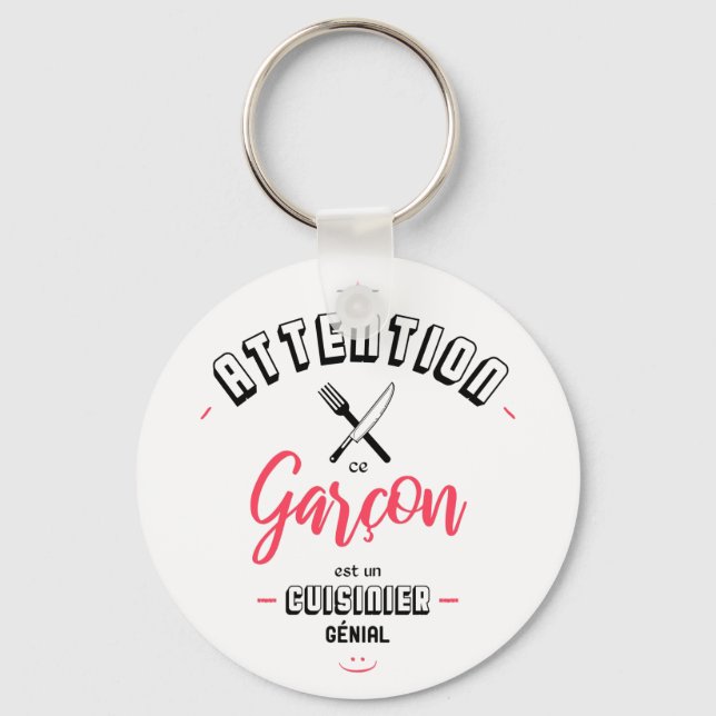 Attention ce garçon est un cuisinier génial key ring (Front)