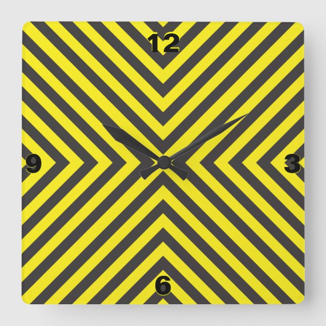 Attention cross sign black and yellow square wall clock (Front)