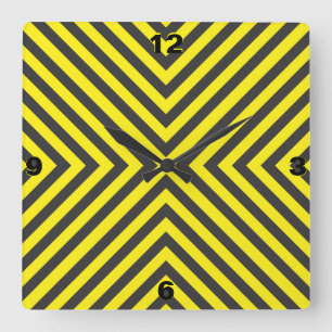 Attention cross sign black and yellow square wall clock