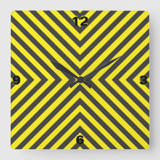 Attention cross sign black and yellow square wall clock