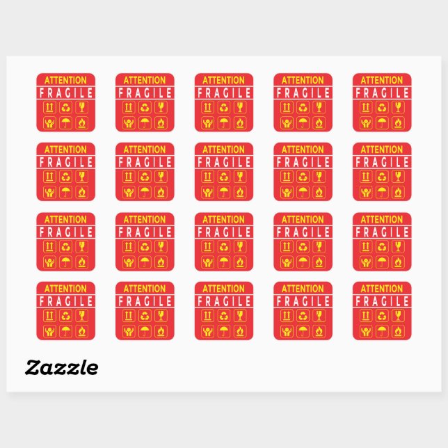 Attention Fragile Square Sticker (Sheet)