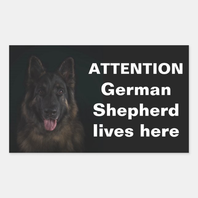 Attention german shepherd lives here rectangular sticker (Front)