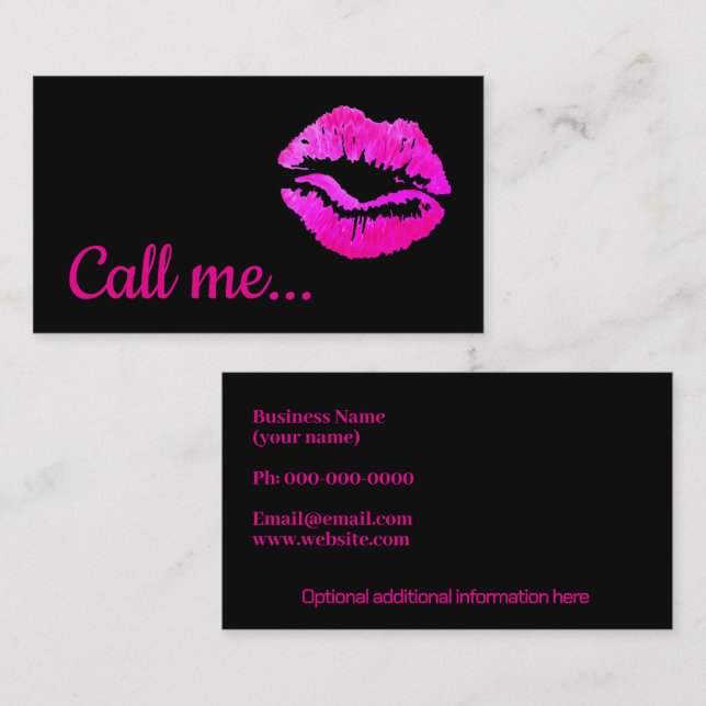 attention getting bright pink lips kiss card (Front/Back)