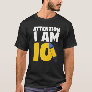 Attention I Am 10 Surfboard Tenth Birthday Surfboa T-Shirt