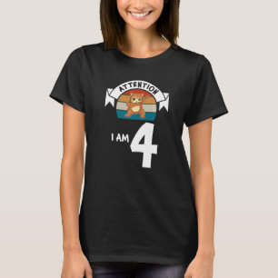 Attention I am 4 cat 4th Birthday Boy Birthday T-Shirt