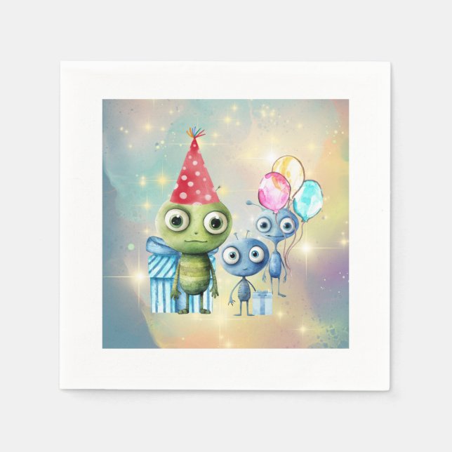 Attention Intergalactic Plain Birthday Napkins (Front)