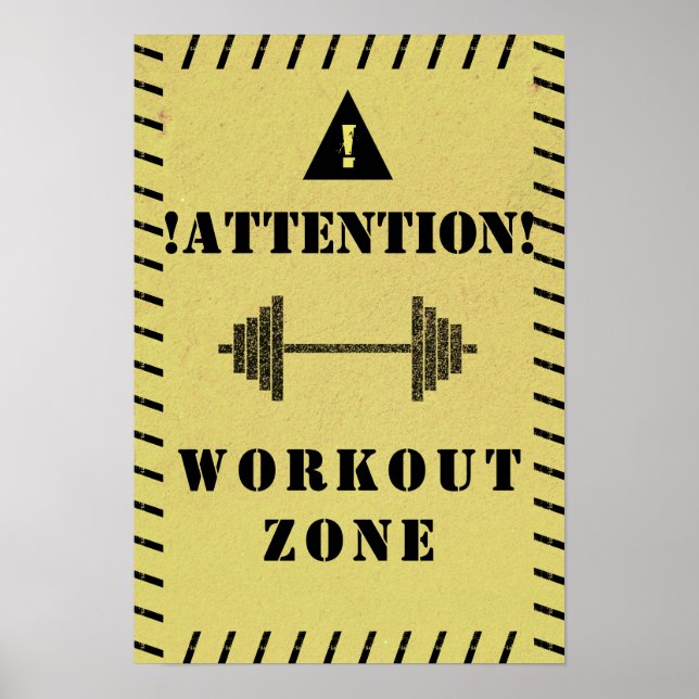 Attention sign workout zone gym style (Front)