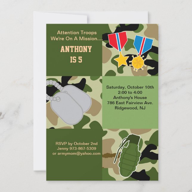 Attention Troops Army Birthday Invitation (Front)