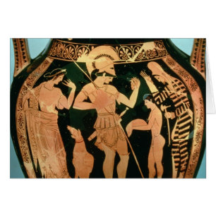 Attic Red figure vase depicting a soldier taking p