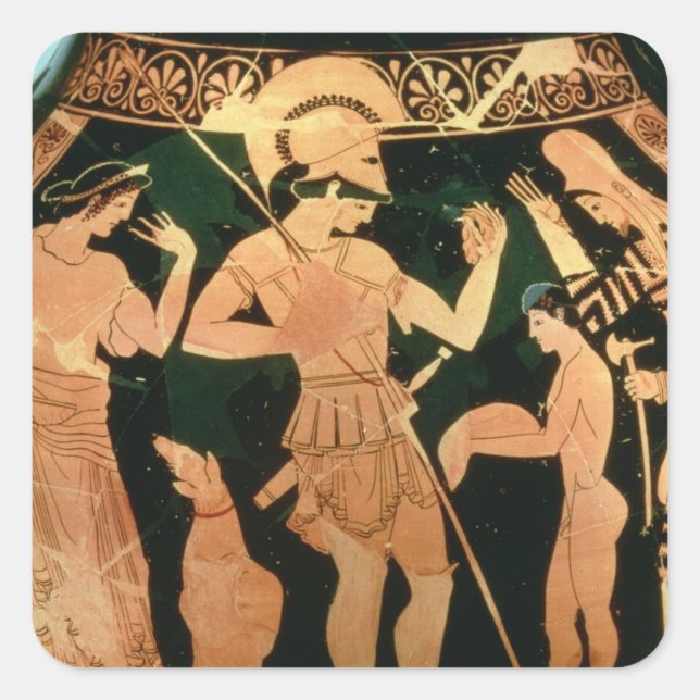Attic Red figure vase depicting a soldier taking p Square Sticker (Front)