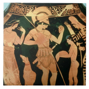 Attic Red figure vase depicting a soldier taking p Tile