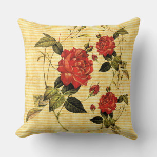 Attic Treasures - Red Roses on Yellow Stripes - v2 Cushion