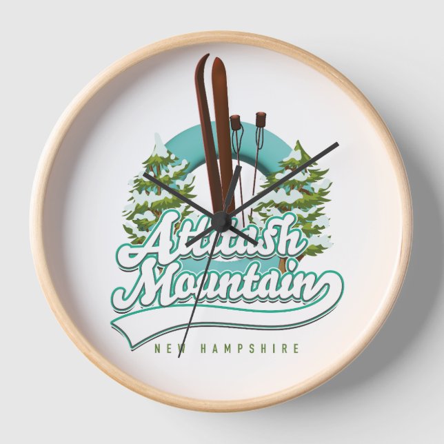 Attitash mountain new hampshire ski logo button clock (Front)