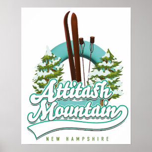 Attitash mountain new hampshire ski logo poster