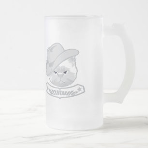 Attitude- cowboy cat frosted glass beer mug