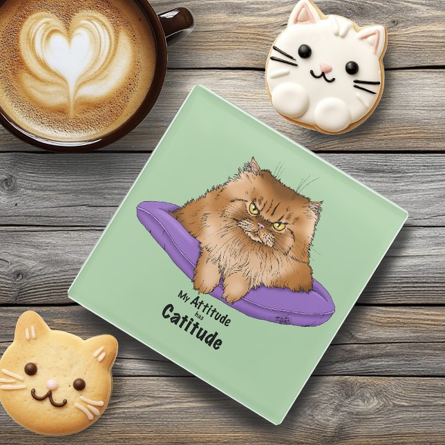 Attitude has Catitude Glass Coaster (Creator Uploaded)