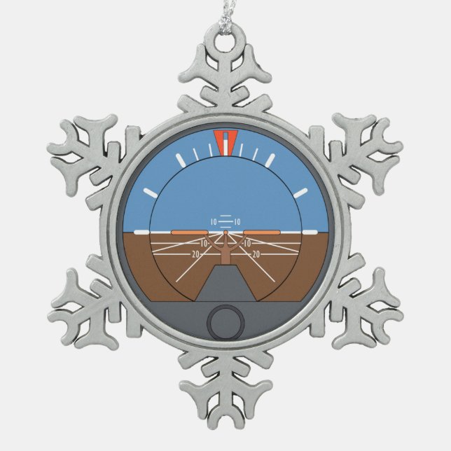 Attitude Indicator Aircraft Flight Instrument Snowflake Pewter Christmas Ornament (Front)
