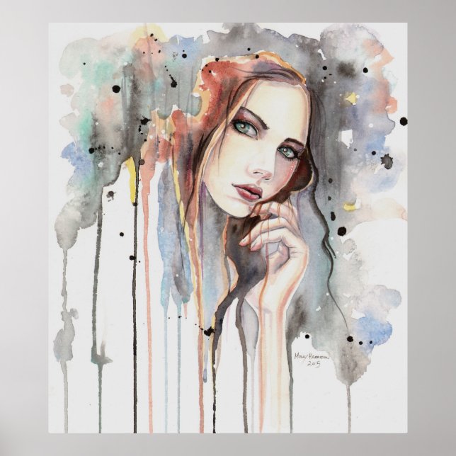 Attitude Watercolor Abstract Portrait Drippy Art Poster (Front)