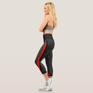 Attoni Dark Gray Red and Black Side Stripe Sports Capri Leggings
