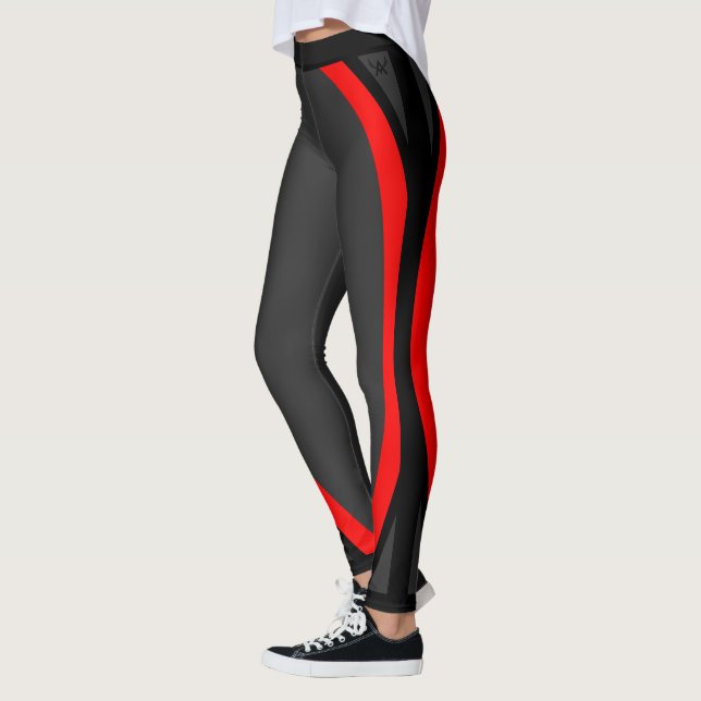 Attoni Dark Grey Red and Black Side Stripe Sports Leggings (Left)