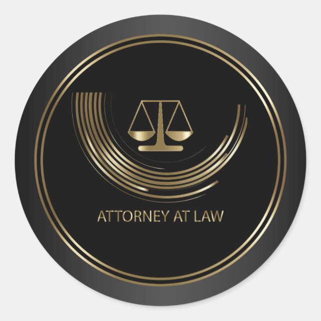 Attorney at Law - Black and Gold Classic Round Sticker (Front)