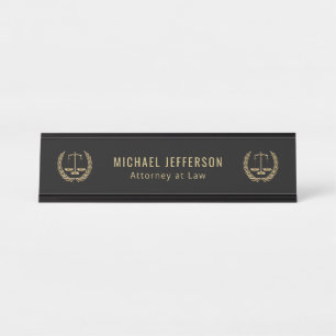 Attorney at Law - Black and Gold Desk Name Plate