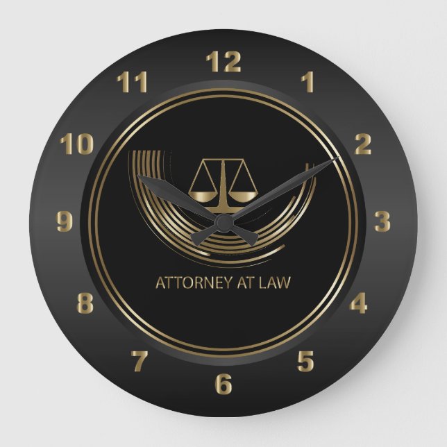 Attorney at Law - Black and Gold Large Clock (Front)