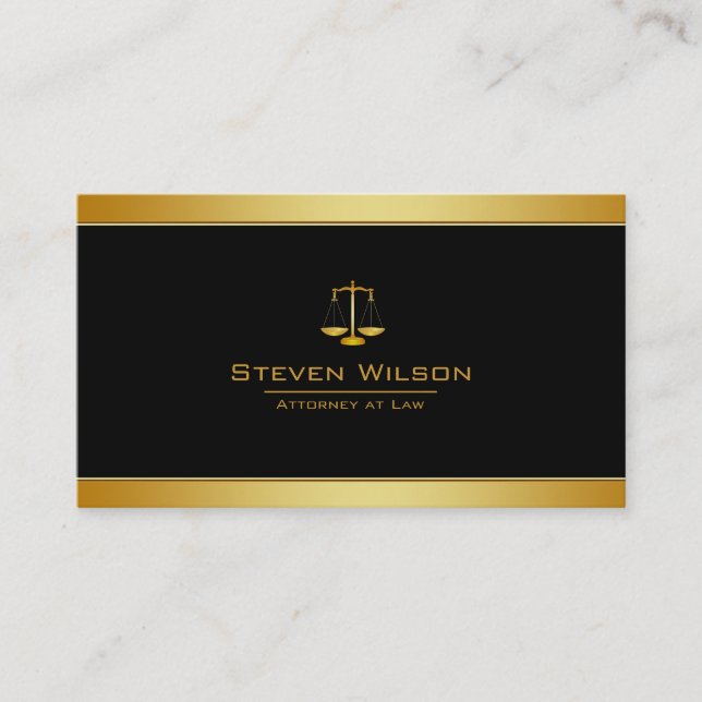 Attorney At Law Black and Gold Legal Scale Business Card (Front)