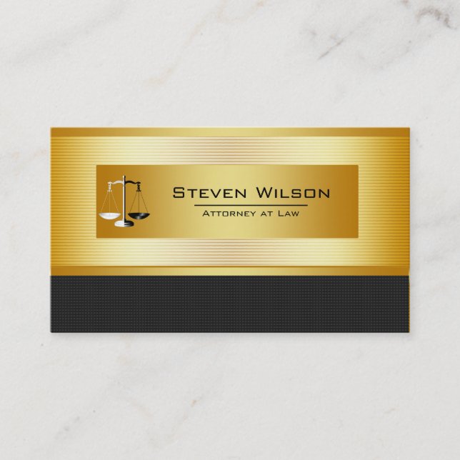 Attorney At Law Black and Gold Legal Scale Business Card (Front)