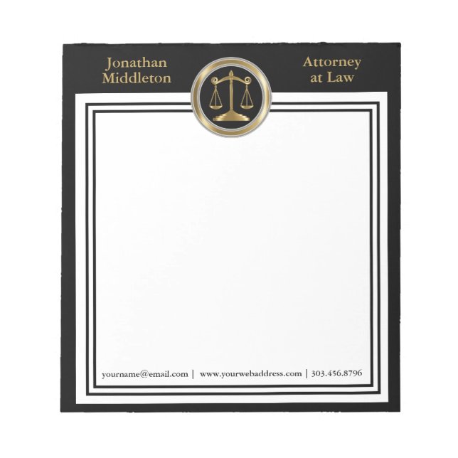 Attorney at Law - Black and Gold Notepad (Front)