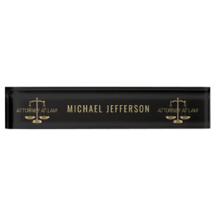 Attorney at Law - Black and Gold Scales Nameplate