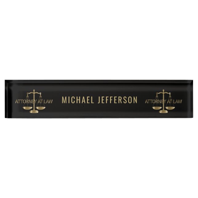 Attorney at Law  - Black and Gold Scales Nameplate (Front)