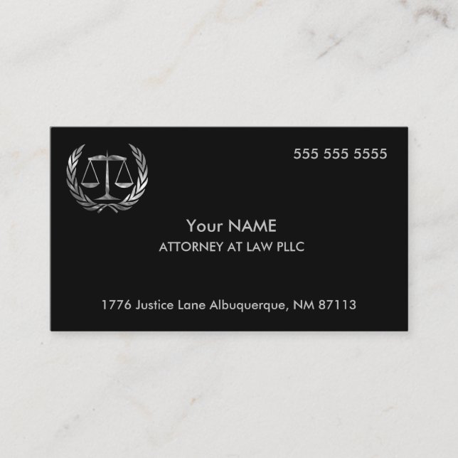 Attorney at Law Black and Silver Business Card (Front)