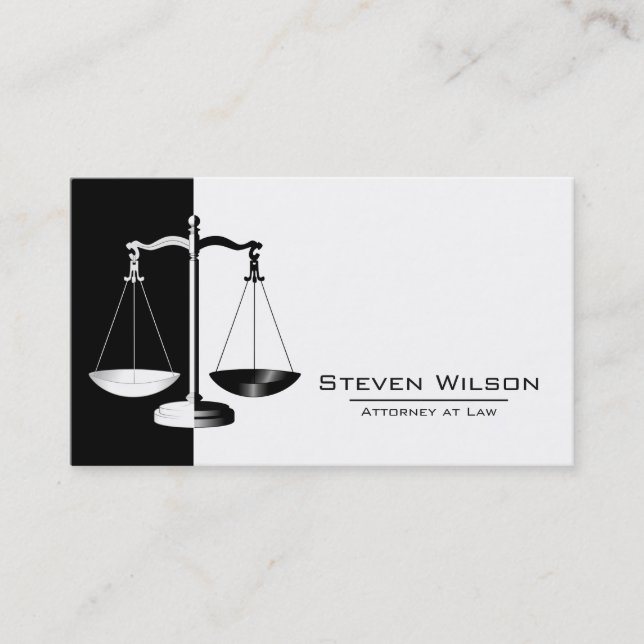 Attorney At Law Black and White Legal Scale Business Card (Front)
