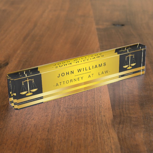 Attorney At Law  Black Gold Legal Scale Executive Nameplate (Side)