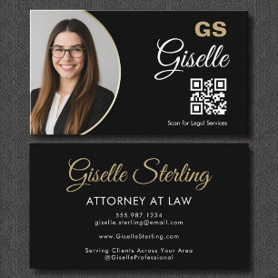 Attorney at Law Black Gold Photo QR Code  Business Card