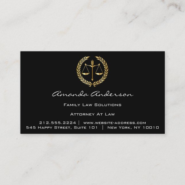 Attorney at Law Black Gold Scale Lawyer Custom VIP Business Card (Front)