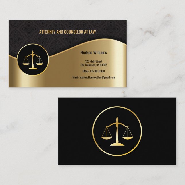 Attorney at Law Black & Gold Scales Business Cards (Front/Back)
