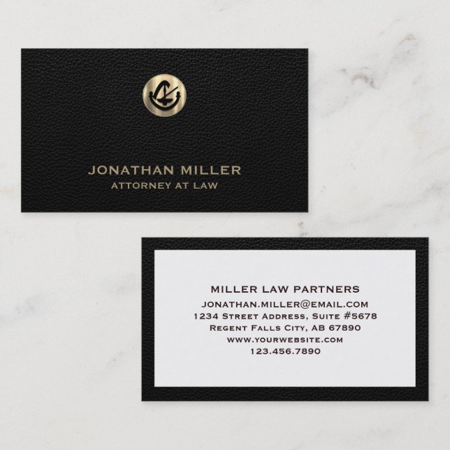 Attorney at Law Black Leather Print Business Card (Front/Back)