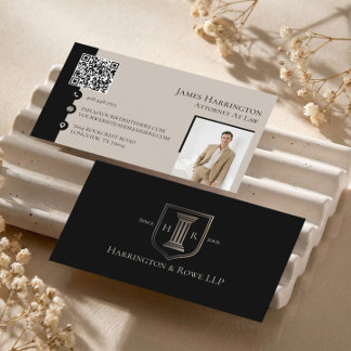 Attorney At Law Black Luxe Monogram QR Code Photo Business Card