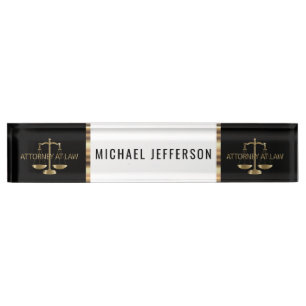 Attorney at Law  - Black, White and Gold Accents Nameplate
