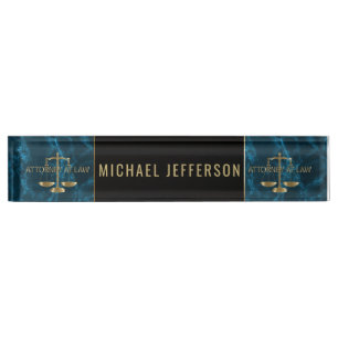 Attorney at Law - Blue Marble, Black & Gold Nameplate