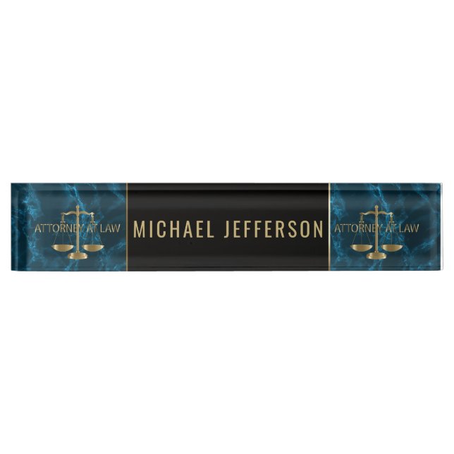 Attorney at Law  - Blue Marble, Black & Gold Nameplate (Front)