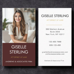 Attorney at Law Burgundy Gold Photo  Business Card