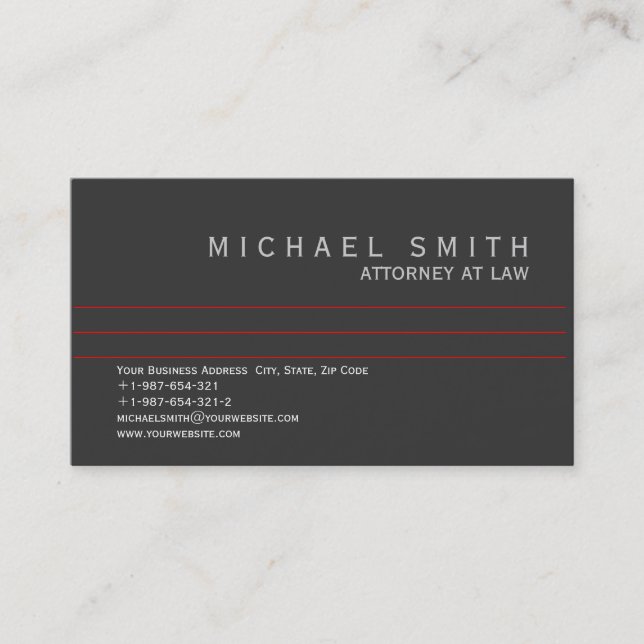 Attorney at Law Business Card Grey White Red (Front)