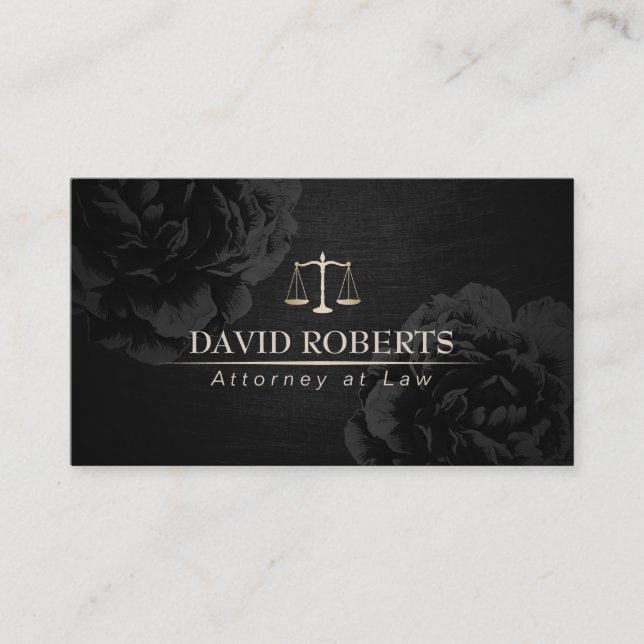 Attorney at Law Classy Black Floral Lawyer Business Card (Front)