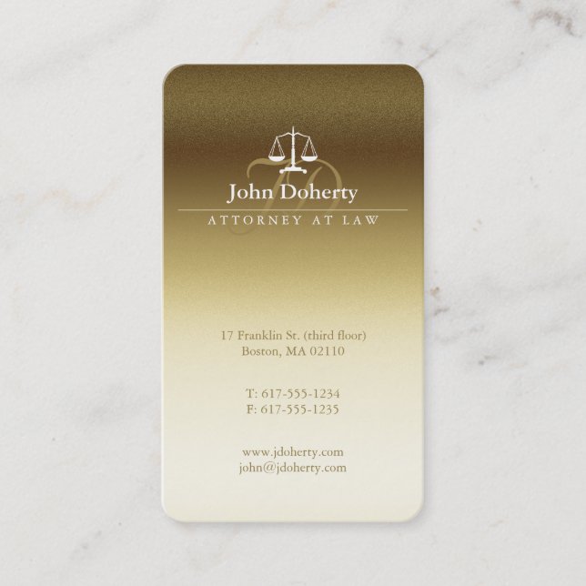 Attorney at Law | Classy Golden Scales of Justice Business Card (Front)