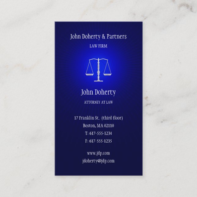 Attorney at Law | Dark Blue Glowing Business Card (Front)