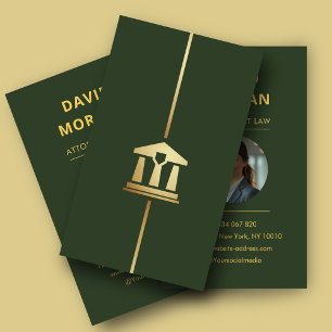 Attorney at Law Dark Green Gold Photo Business Card
