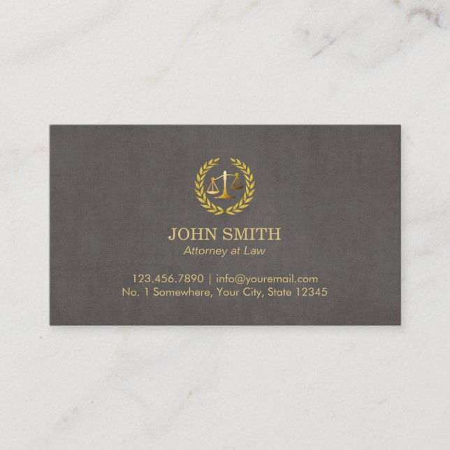 Attorney at Law Dark Tan Gold Laurel Law Scale Business Card (Front)